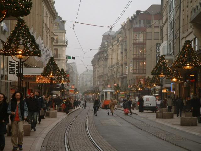 Bustling Christmas Street in Geneva