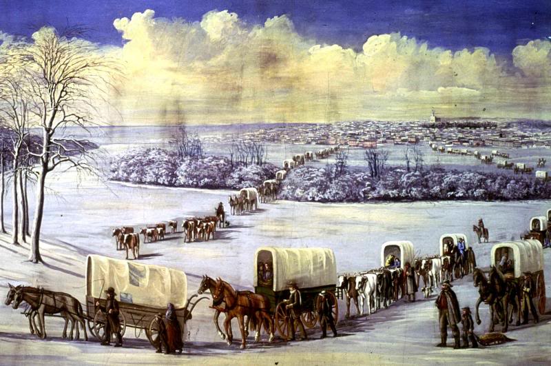 Saints Cross Frozen Mississippi River