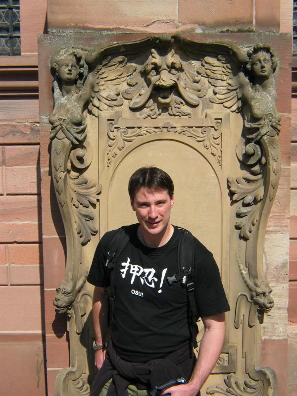 Jason framed by an ancient thingy at Heidelberg castle