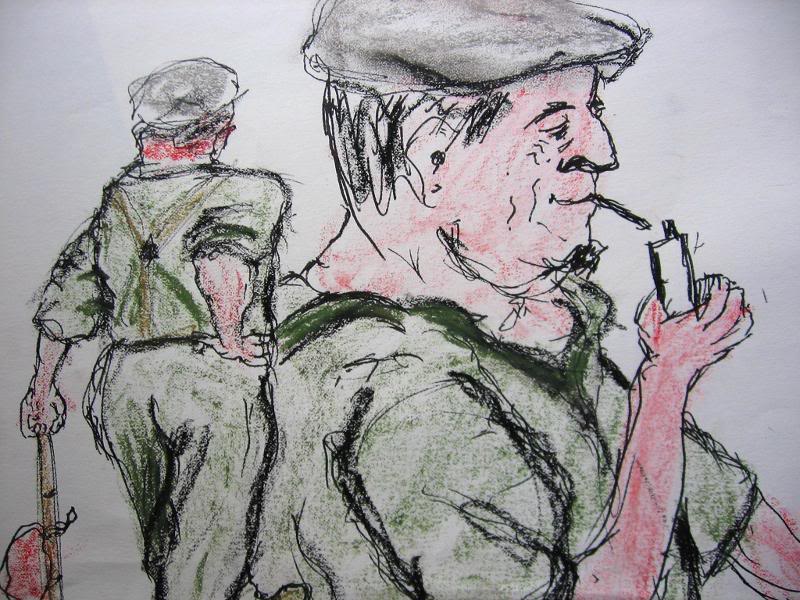 Smoking old man , color pencil.