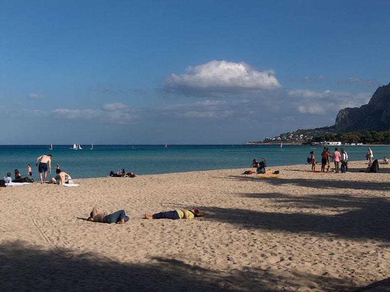Mondello beach in a sunny October afternoon