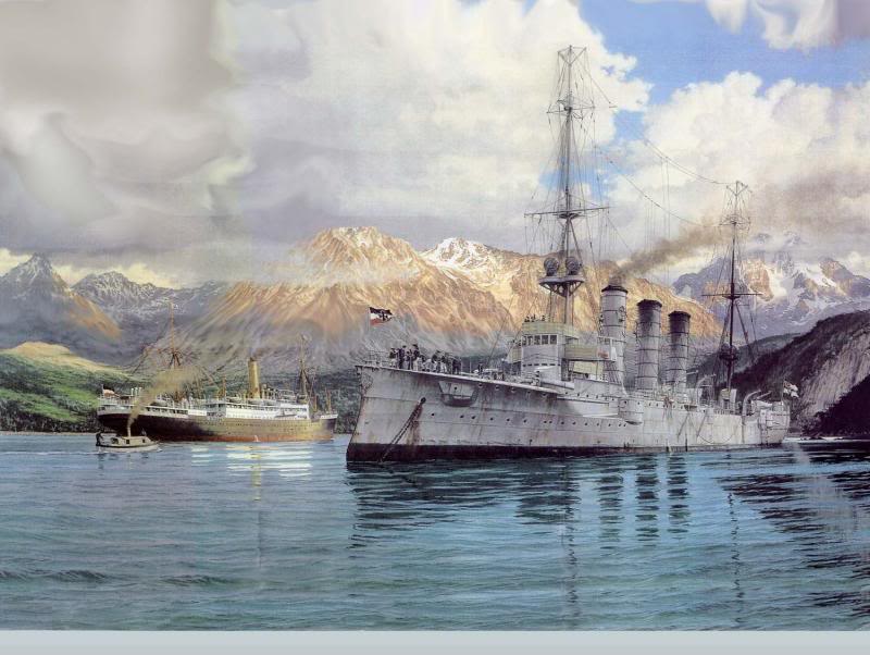 SMS Dresden en Bahia Christmas, 27 Dic 1914, canales pa...