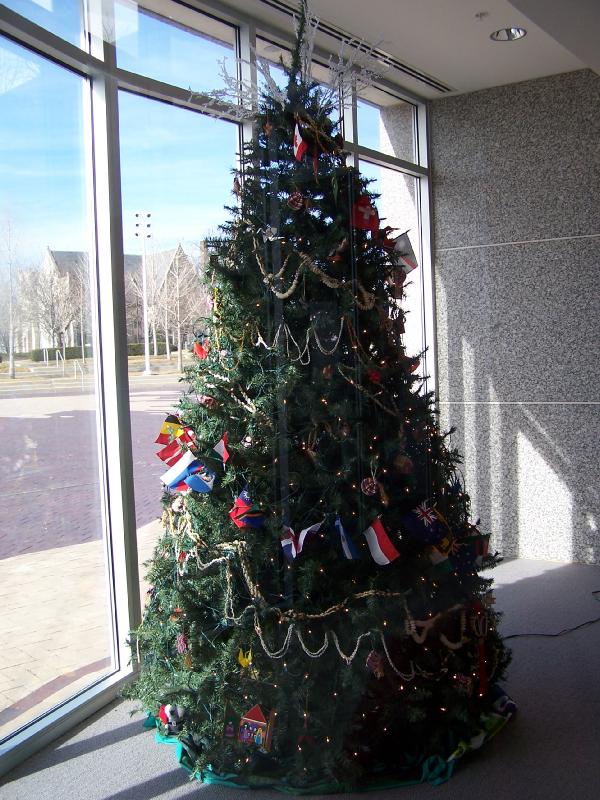 Christmas tree with flags of the nations