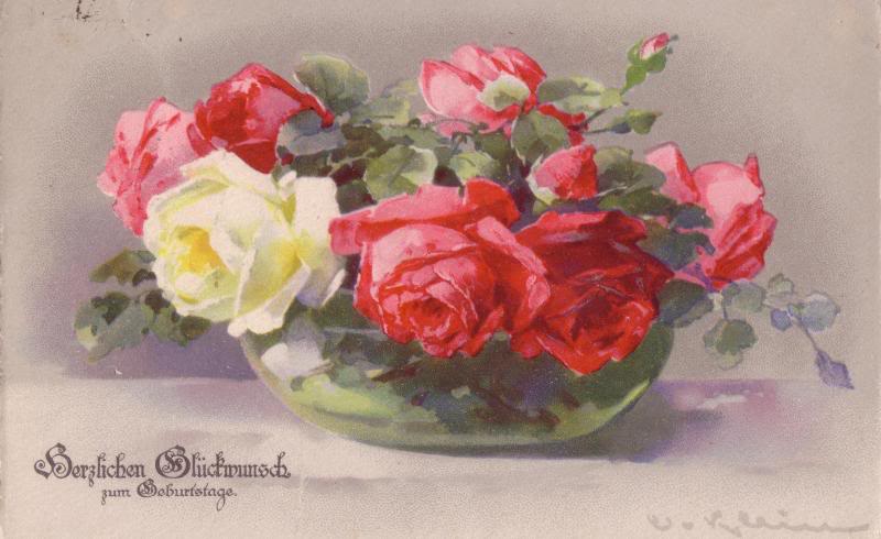 Klein bowl of pink roses