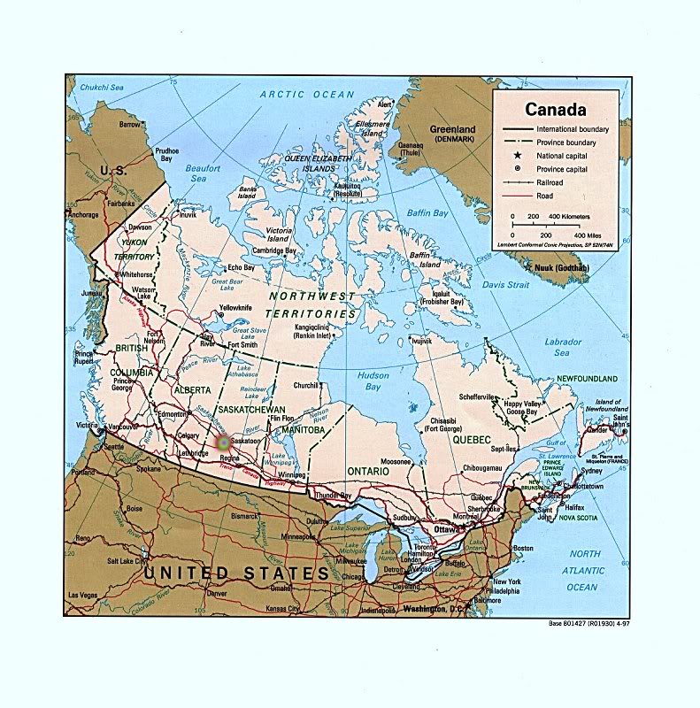 Saskatoon on a map of Canada