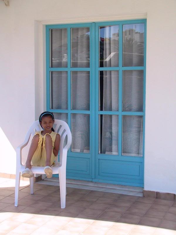 Relaxing outside our room at Santorini Image Hotel