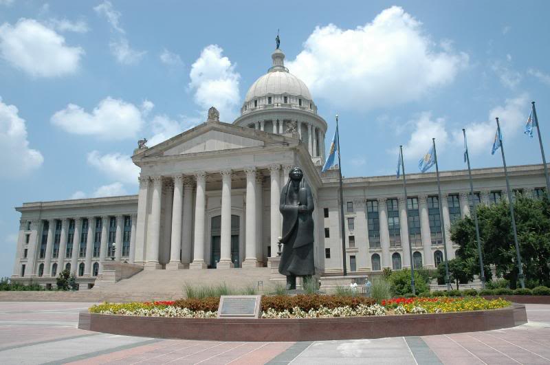 Oklahoma Capitol With Statue, "As Long As The Waters F...