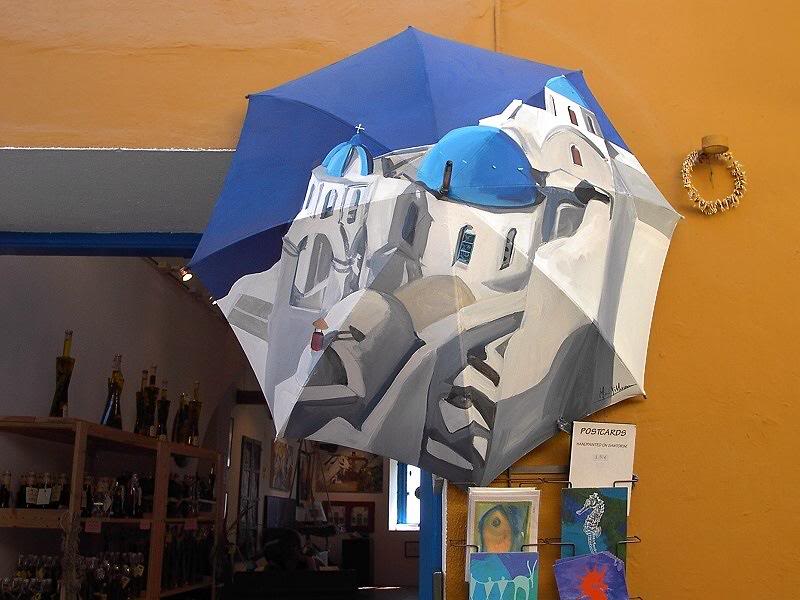 Fira - umbrella, tourist shop.