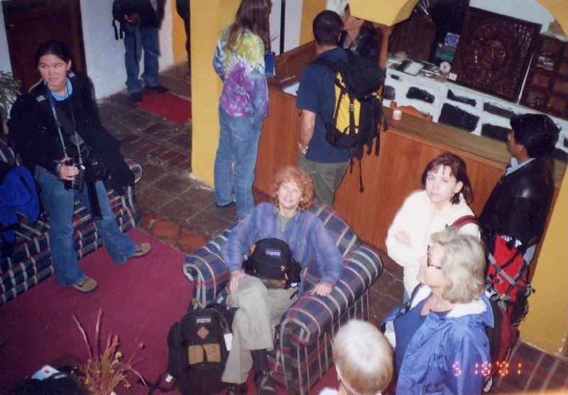 In the lobby of Hotel Arcano in Lima