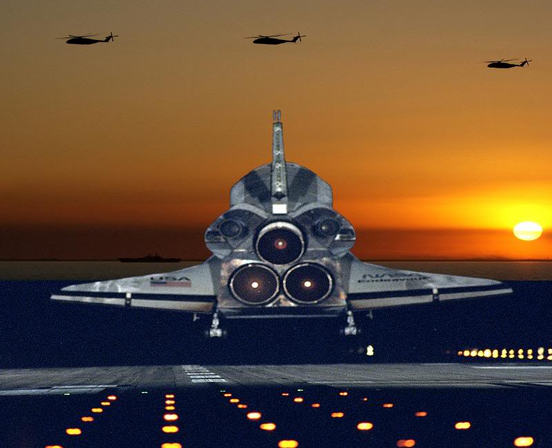 Space Shuttle lands at sunset