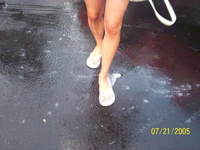 Rinsing off my legs w/ the hose..