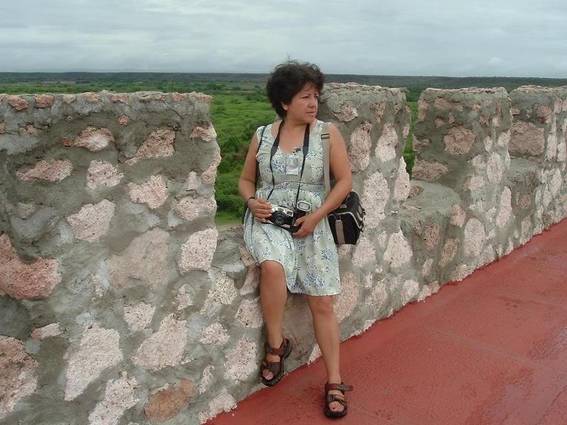 Vicky poses on one of the defenders positions on top of...