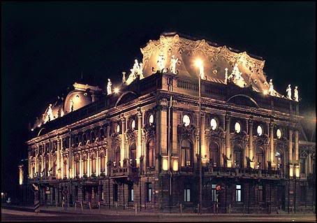 Poznanski Palace in Lodz at night