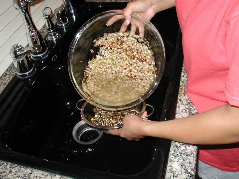 Drain the water from the mix.