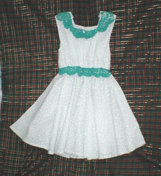 Snowflake Slip or Sundress with Green Crochet Trim - FR...