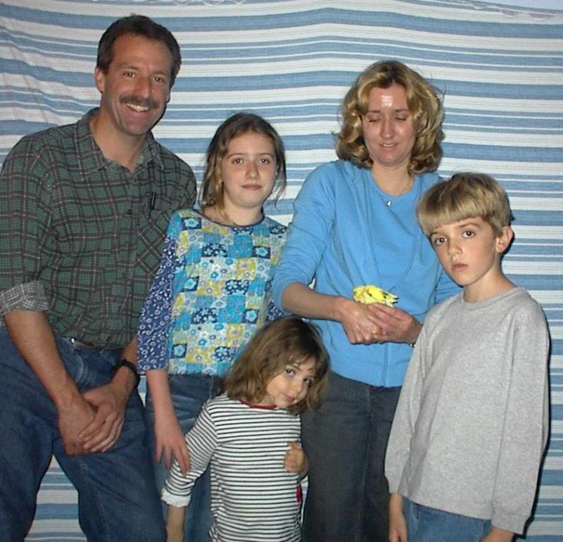 Such a big family loving their new baby keet.