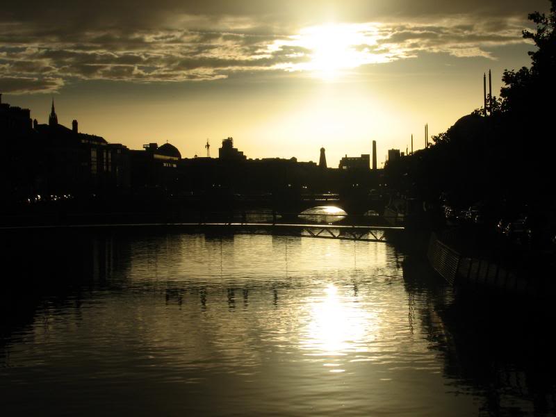 Sunset over the Liffey River in Dublin, Ireland