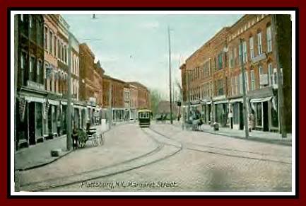 1910 Trolley going south on Margaret Street, Plattsburg...