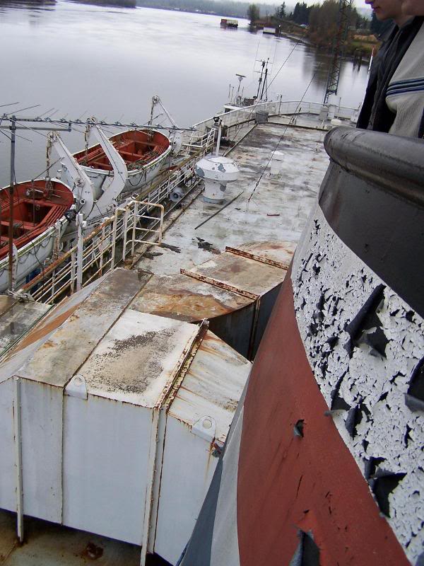 Looking aft at the starboard side of the Sidney from th...