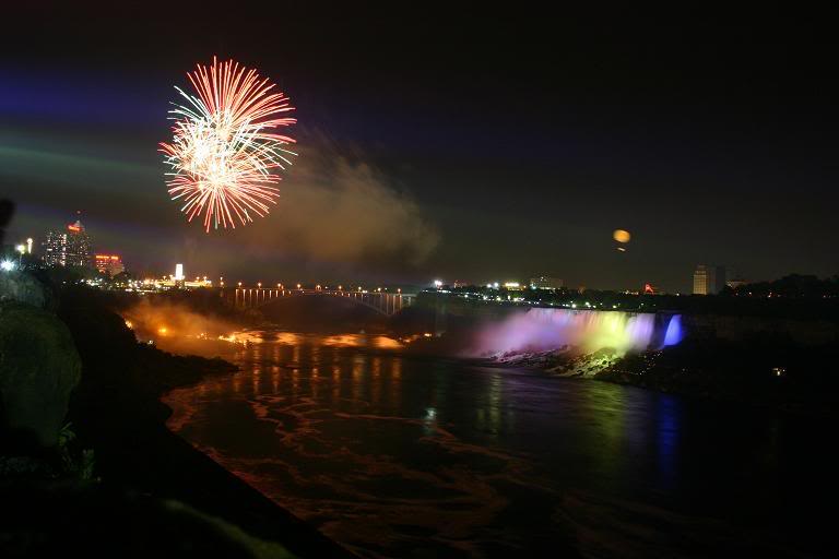 Illuminated Niagara Falls & Fireworks, Canada Side, Ont...