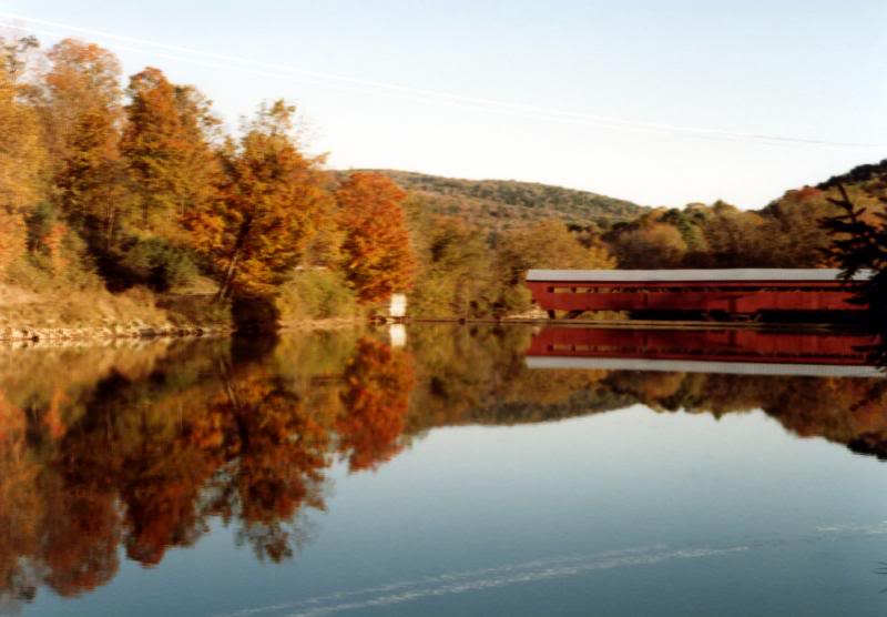 Covered wooden bridge over Vermont river
