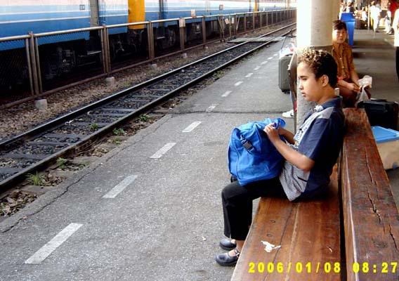 At the train station.