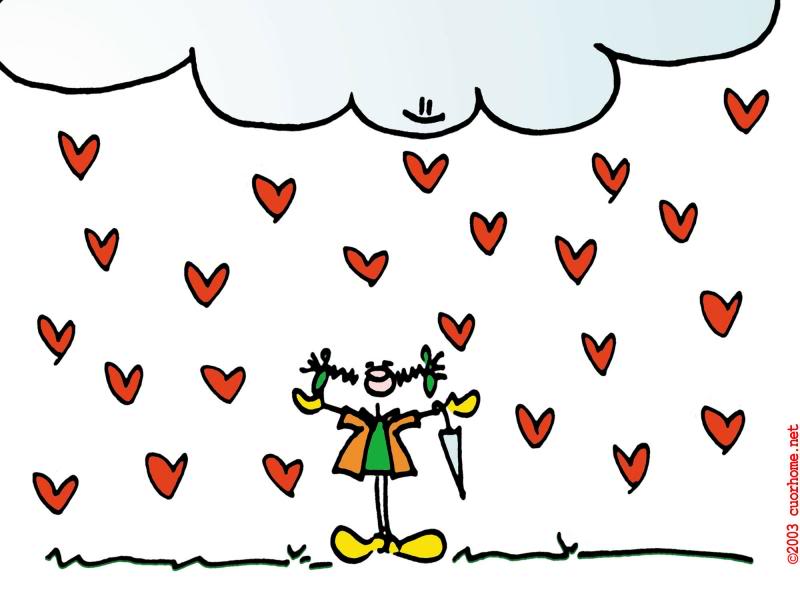 A happy cloud and a rain of red hearts on a lovely day