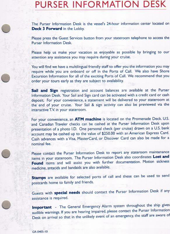Page 10 Purser Information Desk