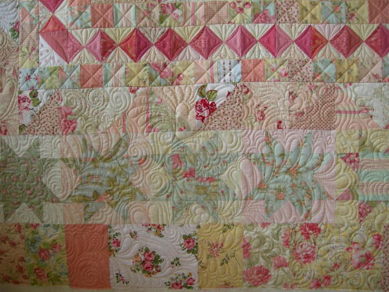 closeup of freehand allover quilting