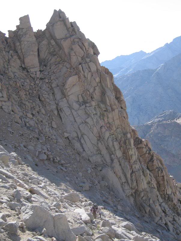 Snow Nymph climbing the steep slope (photo by SnowDude)