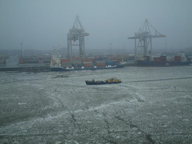 Container Terminal in Winter, Hamburg, Germany