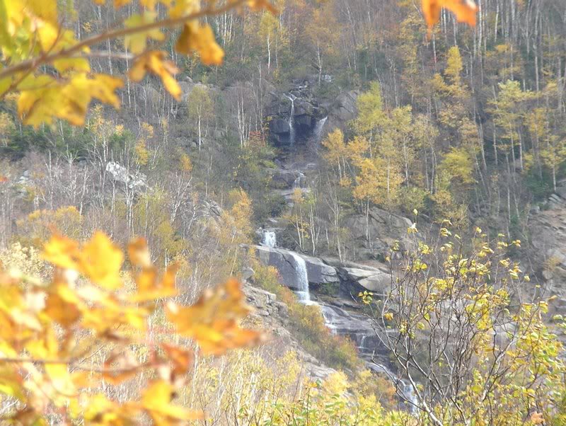 Waterfall high on a mountainside in Franconia State Par...