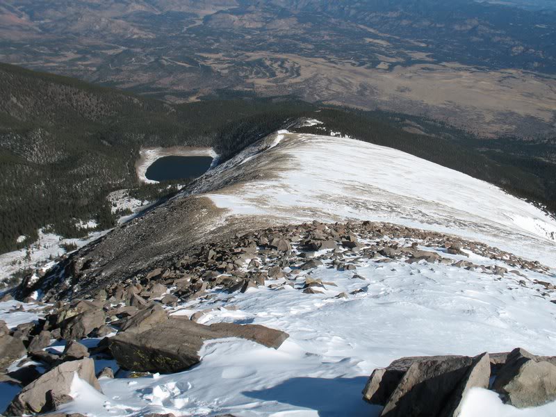 Looking down Eagle's NE ridge to Rainbow Lake