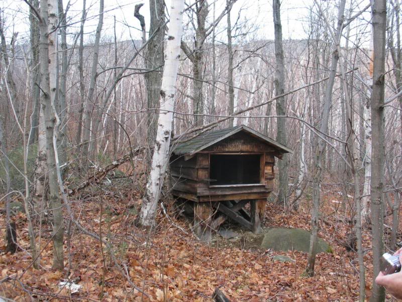 An emergency shelter on the old ski lift trail