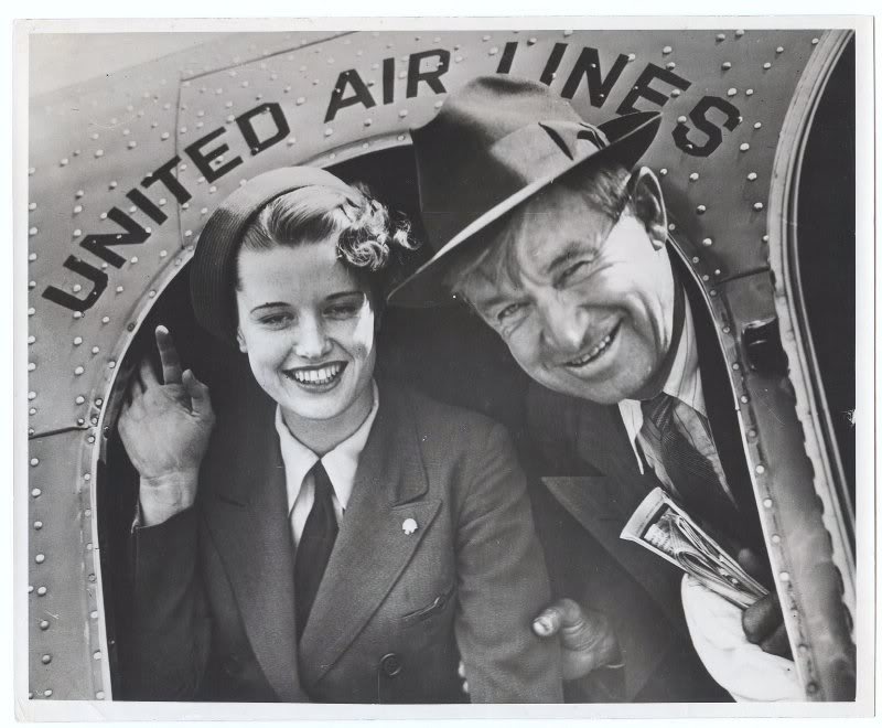 Helen Hopkins and Will Rogers in Door of United DC-3, 1...