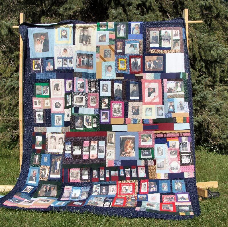 close up of famly memorial quilt