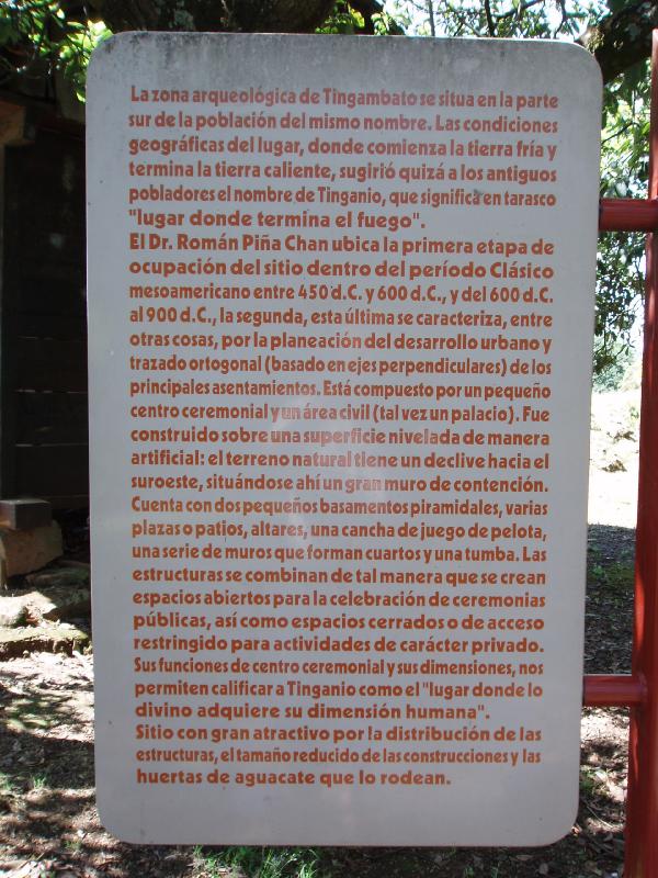 Plaque at Tingambato Entrance (Spanish)