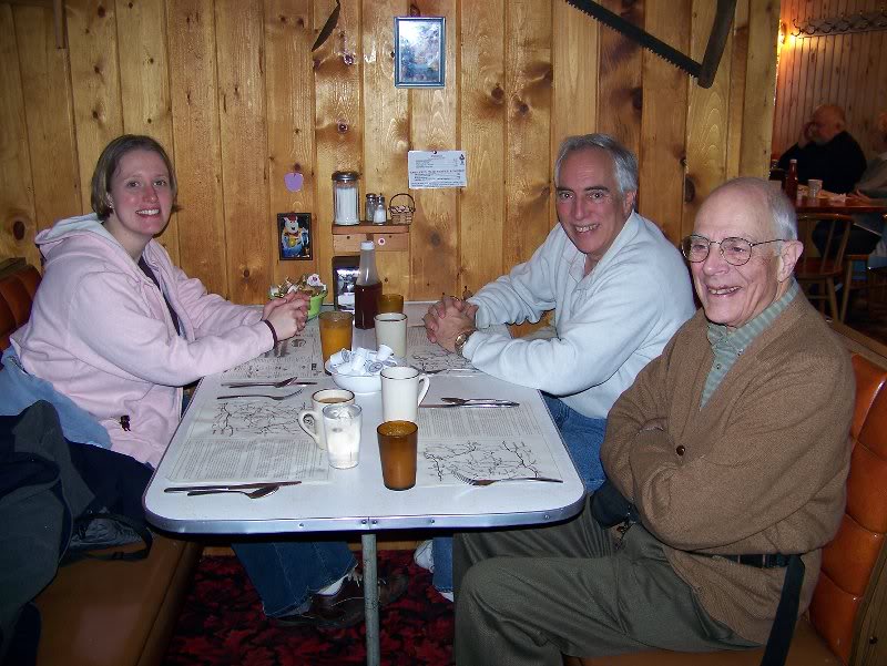David, Becky, Grandpa Weber at Maple Tree Inn for panca...