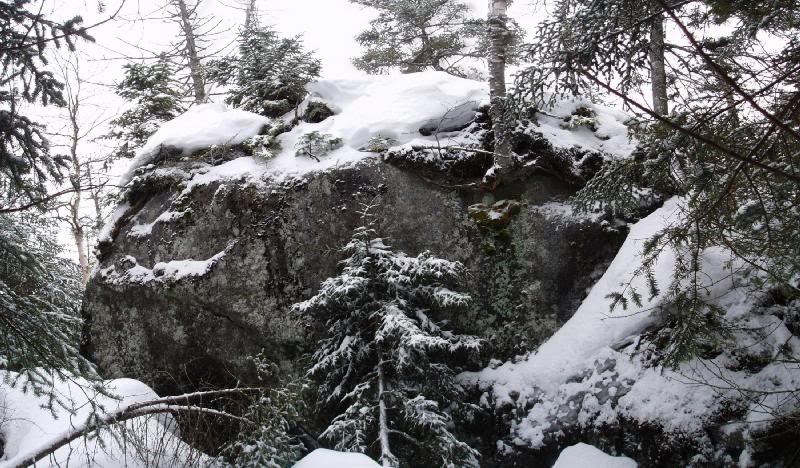north river snowy boulder pano
