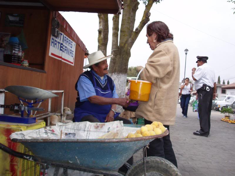Peach Vendor Greeting Friend