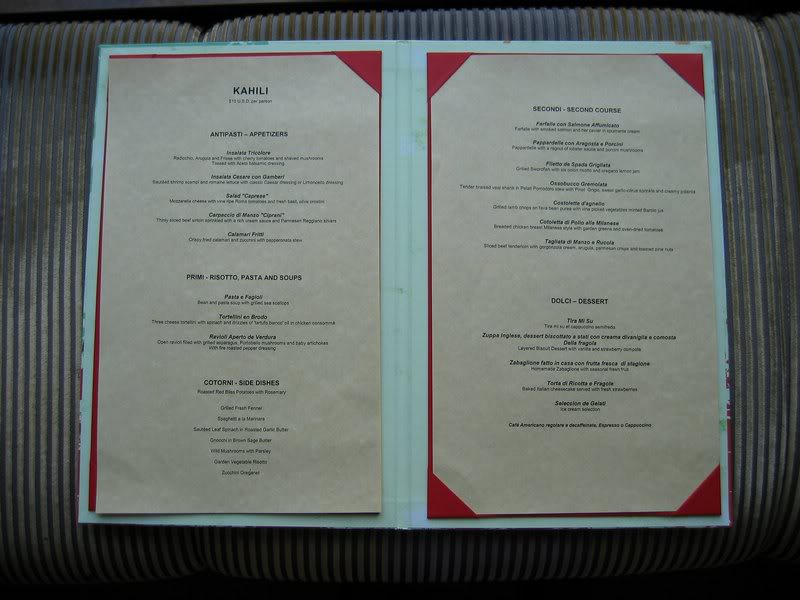 Kahili Dining Room Menu