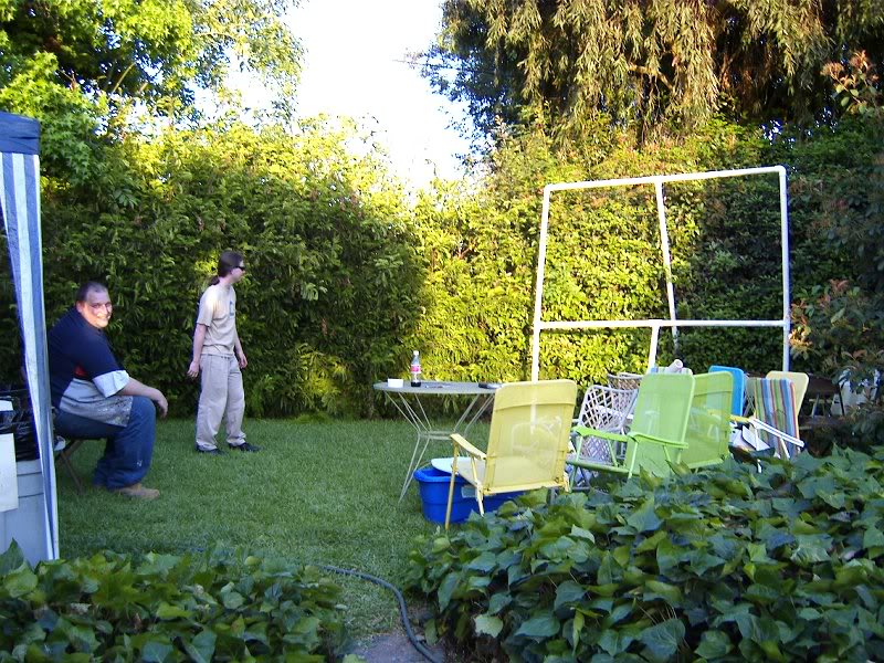 Geoff and William setting up the projection screen