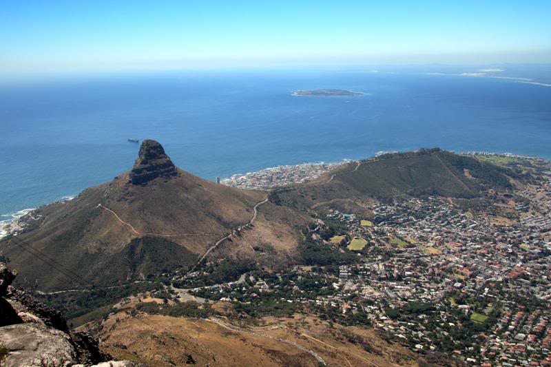 Lion's Head and Signal Hill with the Robben Island at t...