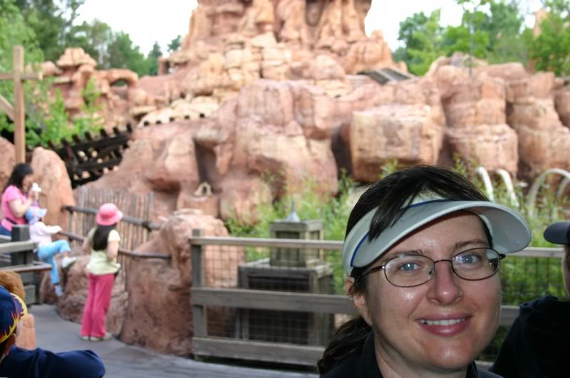 Tracey waiting for Big Thunder Mountain Railroad