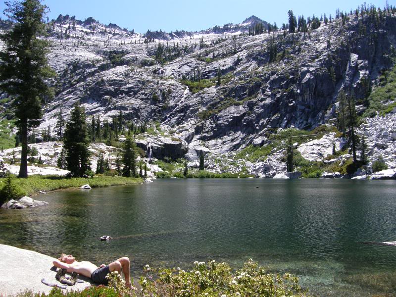 Chris gets some sun beside Boulder Creek Lake