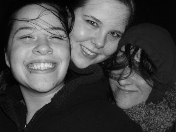 me katie and Donna on the beach at night