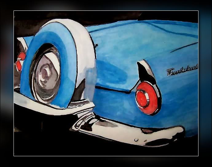 1956 Thunderbird Watercolor Painting by Ron Houle