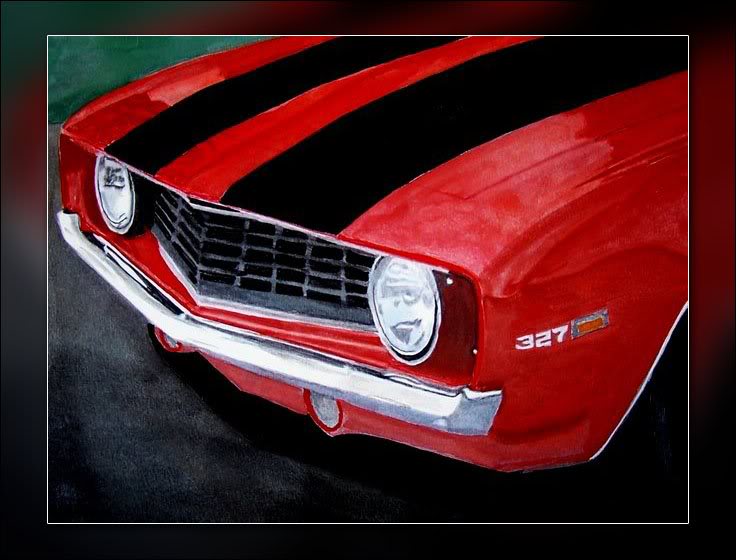 1969 Camaro 327 SS Watercolor Painting by Ron Houle