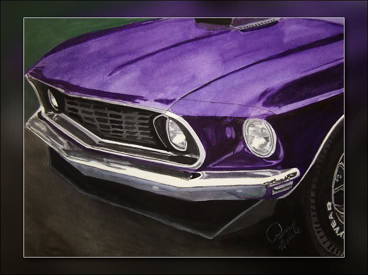 1969 Ford Mustang Watercolor Painting by Ron Houle