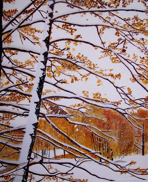 Fall Snow Watercolor Painting by Pam Houle
